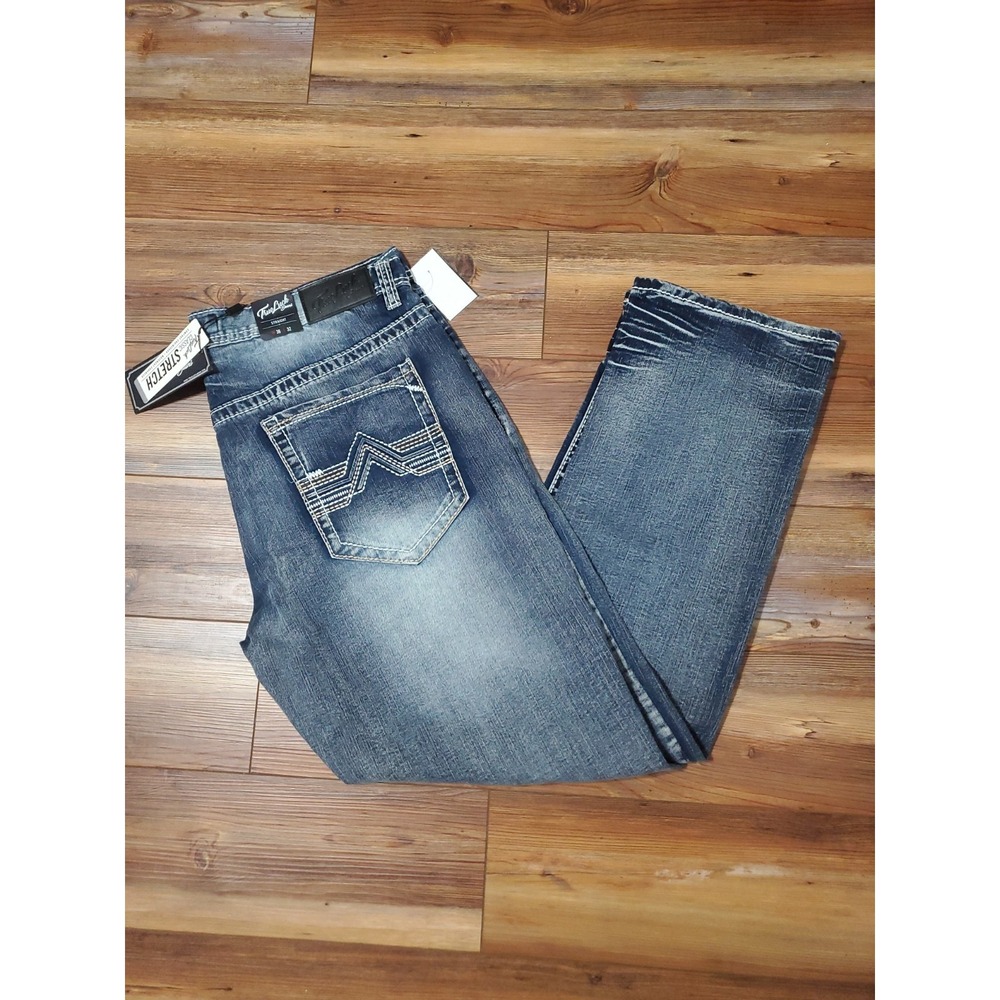 NWT True Luck Y2K Embroidered Mens Sz 36x32 Straight Stretch Thick Jeans NEW